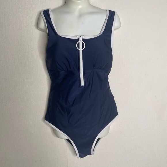 CHARMO‎ Swimsuit Women’s Size Small Navy White One Piece/ Zipper Front - Picture 7 of 14